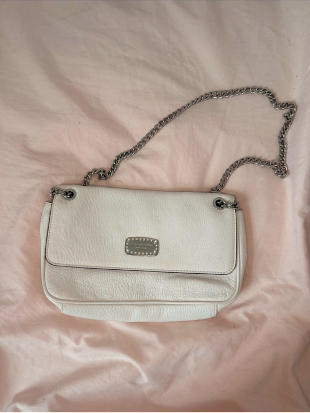 Michael Kors Small White Pebbled Shoulder Bag Silver Chain Strap